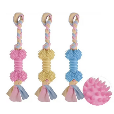Жувальна іграшка для собак Derby Ribbed bone with cotton rope, Жовтий