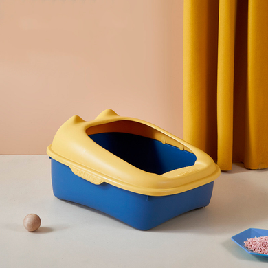 Туалет для котів з лопаткою Derby Plastic Cat Litter Box, yellow-blue, Синий, 43х34х20 см