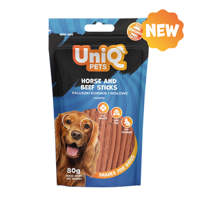 Ласощі для собак UniQ PETS Стіки з конини та яловичини, 80 г