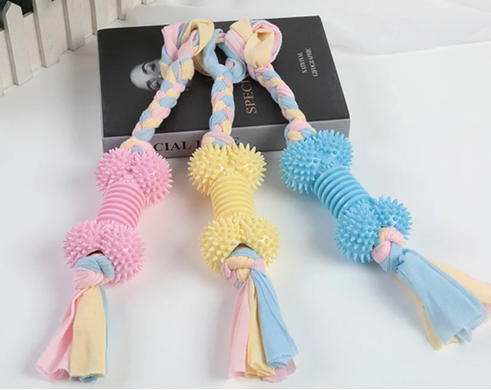 Жувальна іграшка для собак Derby Ribbed bone with cotton rope, Жовтий