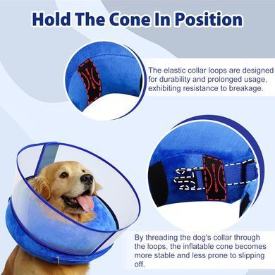 Захисний надувний нашийник для собак Derby Inflatable Dog Cone with Detachable Anti-Licking Shield, Blue, XL