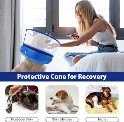 Захисний надувний нашийник для собак Derby Inflatable Dog Cone with Detachable Anti-Licking Shield, Blue, XL