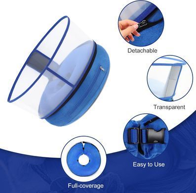 Захисний надувний нашийник для собак Derby Inflatable Dog Cone with Detachable Anti-Licking Shield, Blue, XL