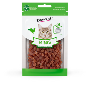 Лакомство для котов Dokas Minis с куриной грудкой и лососем, курица, лосось, 30 г