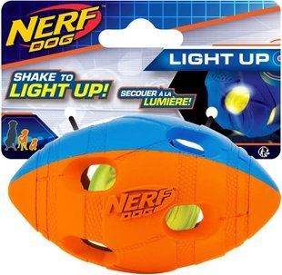 Футбольный мяч для собак Nerf Dog Rubber Bash с интерактивным светодиодом, Оранжевый, Small