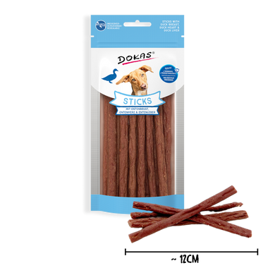 Лакомство для собак Dokas Палочки с утиной грудкой, утиным сердцем и утиной печенью, 60 г