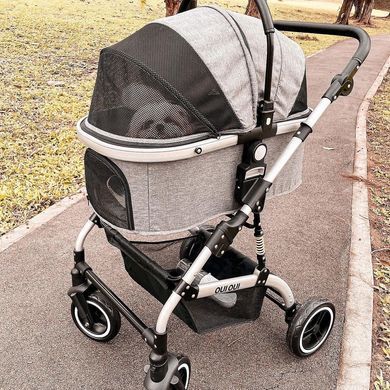 Cкладная коляска для домашних животных со съемной переноской Oui Oui Pet Stroller YA01K Grey