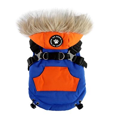 Зимовий жилет для собак з капюшоном та хутром Derby Blue/Orange, 24 см, 34 см, 24 см, S