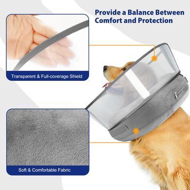 Защитный надувной ошейник для собак Derby Inflatable Dog Cone with Detachable Anti-Licking Shield, Grey, XL