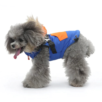 Зимовий жилет для собак з капюшоном та хутром Derby Blue/Orange, 24 см, 34 см, 24 см, S