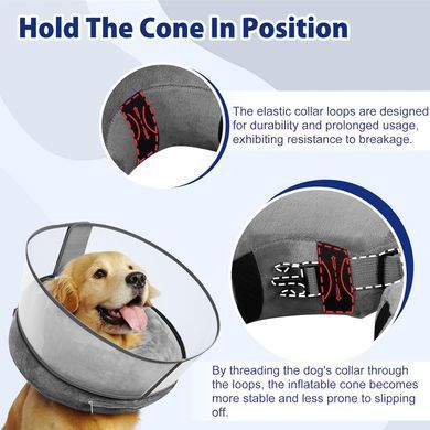 Защитный надувной ошейник для собак Derby Inflatable Dog Cone with Detachable Anti-Licking Shield, Grey, XL
