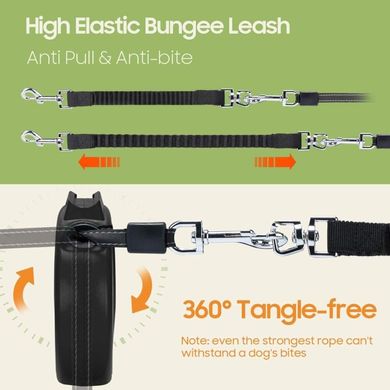 Поводок-рулетка MigooPet для собак з висувним ліхтариком, Черный