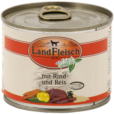 LandFleisch консерви для собак з яловичиною, рисом і свіжими овочами, 195 г