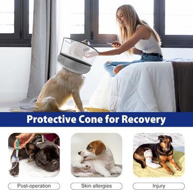 Защитный надувной ошейник для собак Derby Inflatable Dog Cone with Detachable Anti-Licking Shield, Grey, XL