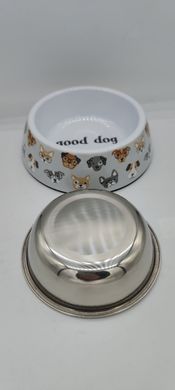 Меламиновая миска с чашей из нержавеющей стали Derby AH005 Dogs, S, 150 мл, 10.5x14x4 см