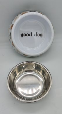 Меламиновая миска с чашей из нержавеющей стали Derby AH005 Dogs, S, 150 мл, 10.5x14x4 см