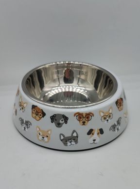 Меламиновая миска с чашей из нержавеющей стали Derby AH005 Dogs, S, 150 мл, 10.5x14x4 см