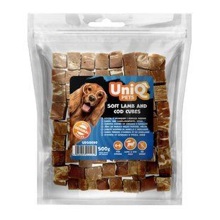 Лакомство для собак UniQ PETS Мягкие кубики из ягненка и трески 500 г, 500 г