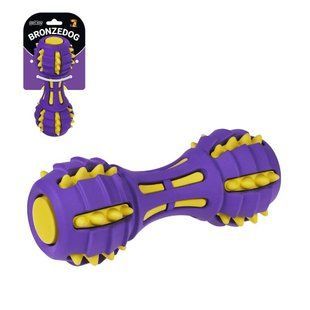 Игрушка для собак BronzeDog Jumble Звуковая гантель 17,5 см фиолетово-желтая