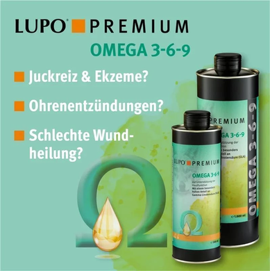 LUPO OMEGA 369 Premium добавка для шкіри, шерсті та імунної системи для собак і котів, 250 мл, Олія