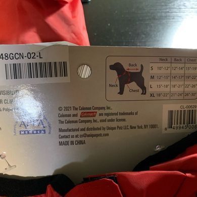 Дождевик для собак Coleman Dog Raincoat, 36-43 см, 48-56 см, 31-38 см, M
