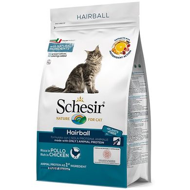 Сухий монопротеїновий корм для довгошерстих котів Schesir Cat Hairball 400 г