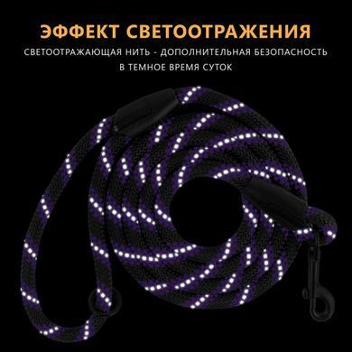 Повідець для собак Bronzedog Active з альпіністського шнура Світловідбиваючий, Фиолетовый, Small/Medium