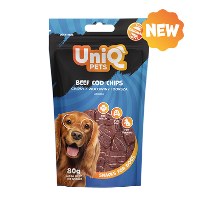 Лакомство для собак UniQ PETS Чипсы из говядины и трески, 80 г