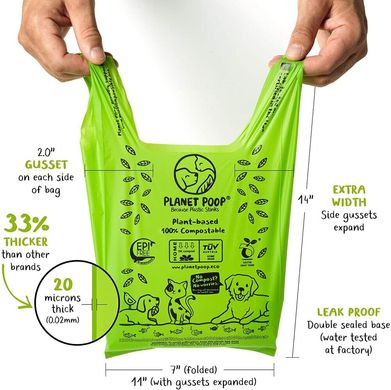 Биоразлагаемые пакеты Planet Poop с ручками для средних пород собак, без запаха, 60 шт.