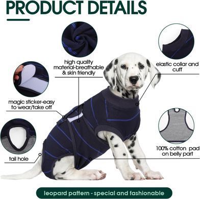 Попона для відновлення собак Wan Talk Recovery Suit, Dark Blue Stripe, 25 см, 33-40 см, 27 см, XS