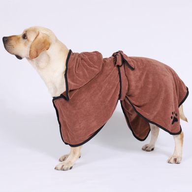 Рушник/халат для собак Derby з мікрофібри з капюшоном і поясом, Brown, S