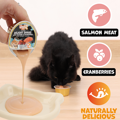 Кремовий вологий корм для котів UNIQ PETS CAT WET FOOD DELIGHT SHAKE з лососем і журавлиною, 60 г