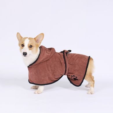 Рушник/халат для собак Derby з мікрофібри з капюшоном і поясом, Brown, S