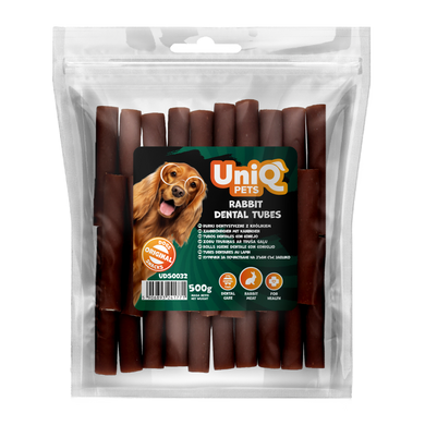 Лакомство для чистки зубов собак UniQ PETS DENTAL Сэндвич-трубочки из кролика, 500 г