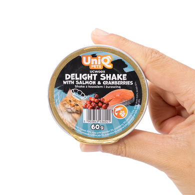 Кремовий вологий корм для котів UNIQ PETS CAT WET FOOD DELIGHT SHAKE з лососем і журавлиною, 60 г