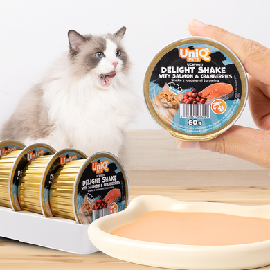 Кремовий вологий корм для котів UNIQ PETS CAT WET FOOD DELIGHT SHAKE з лососем і журавлиною, 60 г