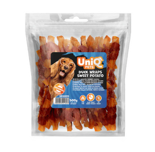 Лакомство для собак UniQ PETS Сладкий картофель обернут уткой 500 г, 500 г