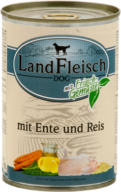 LandFleisch консерви для собак з качкою, рисом і свіжими овочами, 400 г