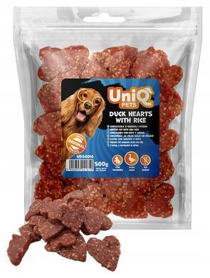 Ласощі для собак UniQ PETS Качині сердечка з рисом 500 г, 500 г