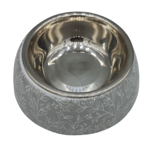 Меламиновая миска с чашей из нержавеющей стали Derby AH005 Grey Leaves, S, 150 мл, 10.5x14x4 см