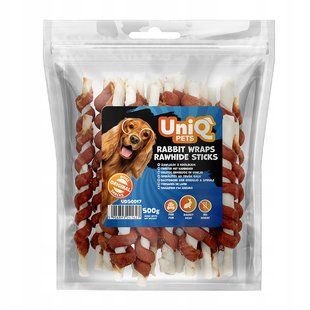 Лакомство для собак UniQ PETS Кролик на палочках из сыромятной кожи 500 г, 500 г
