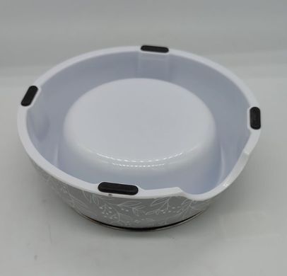 Меламиновая миска с чашей из нержавеющей стали Derby AH005 Grey Leaves, S, 150 мл, 10.5x14x4 см
