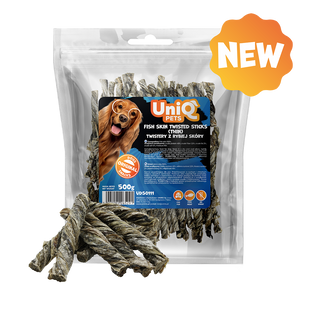 Лакомство для собак UniQ PETS Тонкие скрученные палочки из кожи рыбы, рыба, 500 г
