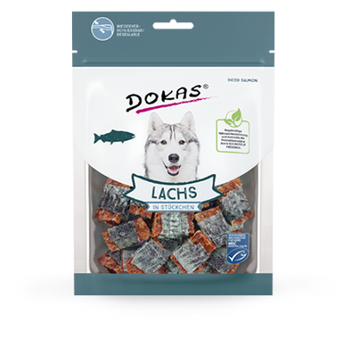Ласощі для собак Dokas - Лосось в шматочках, лосось, 80 г, Упаковка виробника