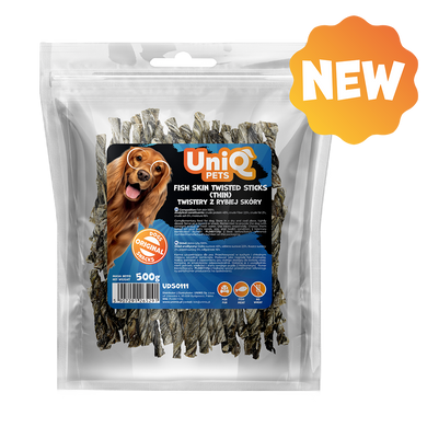 Лакомство для собак UniQ PETS Тонкие скрученные палочки из кожи рыбы, рыба, 500 г