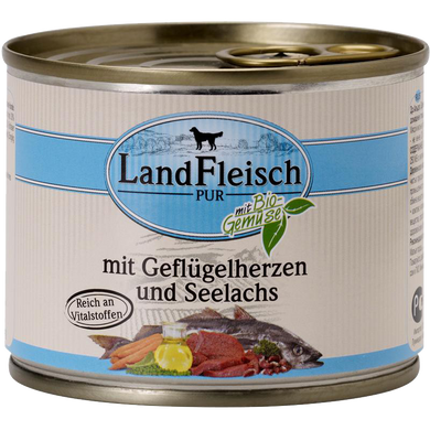 LandFleisch Adult Dog mit Geflugelherzen und Seelachs (птичье сердце, сайра) 195 г
