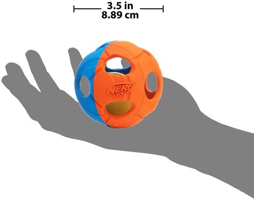 Іграшка-м'яч для собак середніх і великих порід Nerf Dog Rubber Bash Ball з LED підсвіткою, Помаранчевий, Medium/Large