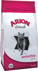 Arion Friends Adult Sensitive корм для котів з чутливим травленням, 3 кг, Упаковка виробника