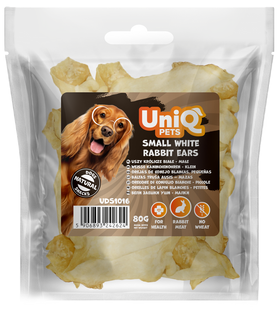 Лакомство для собак UniQ PETS Кроличьи уши маленькие белые, кролик, 80 г