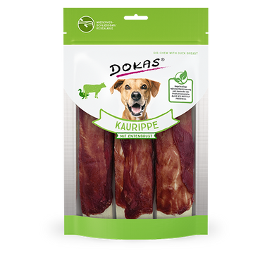 Лакомство для собак Dokas - Жевательная говяжья кожа с утиной грудкой, говядина, утка, 210 г